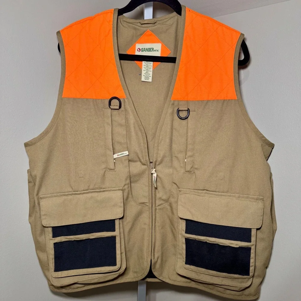 Gander Mountain Mens‎ Hunting Vest Tan Orange Pockets Zipper Size M